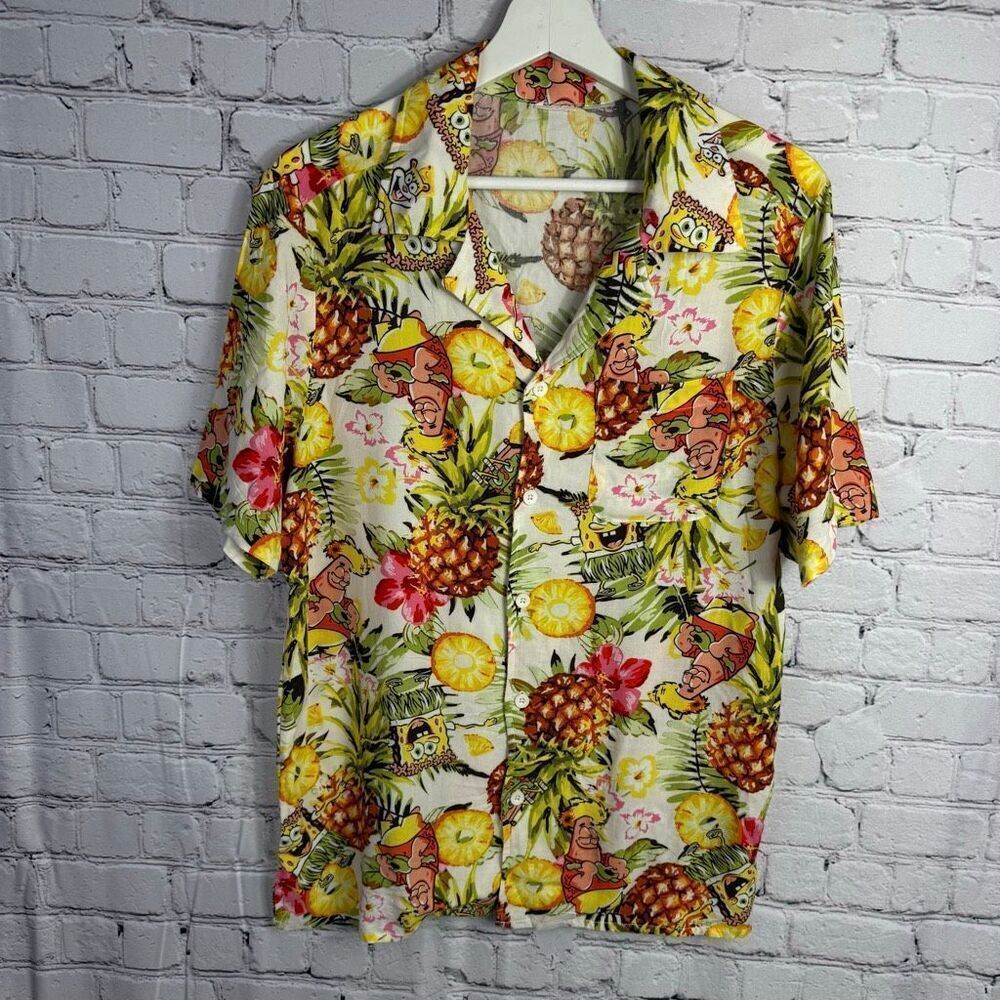 Spongebob Squarepants Patrick Nickelodeon Hawaiian Button Down Shirt Size Small